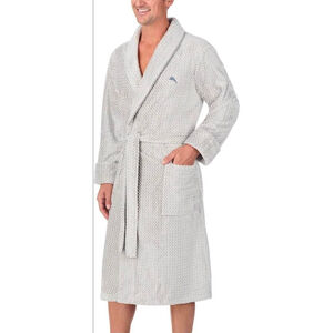 Tommy Bahama Men’s Plush Cuffed Sleeves Shawl Collar Embroidered Logo Robe